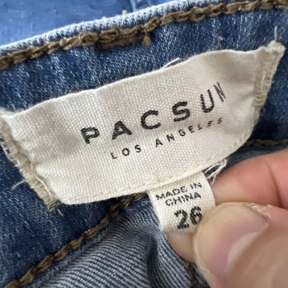 Pacsun Jean Skirt Women 26 Blue Denim Mini Tie Lace Up Front Casual Bottom - Picture 3 of 11